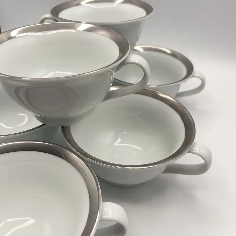 Pottery Barn Cosmopolitan Mugs (Silver Band) - Set Of 7